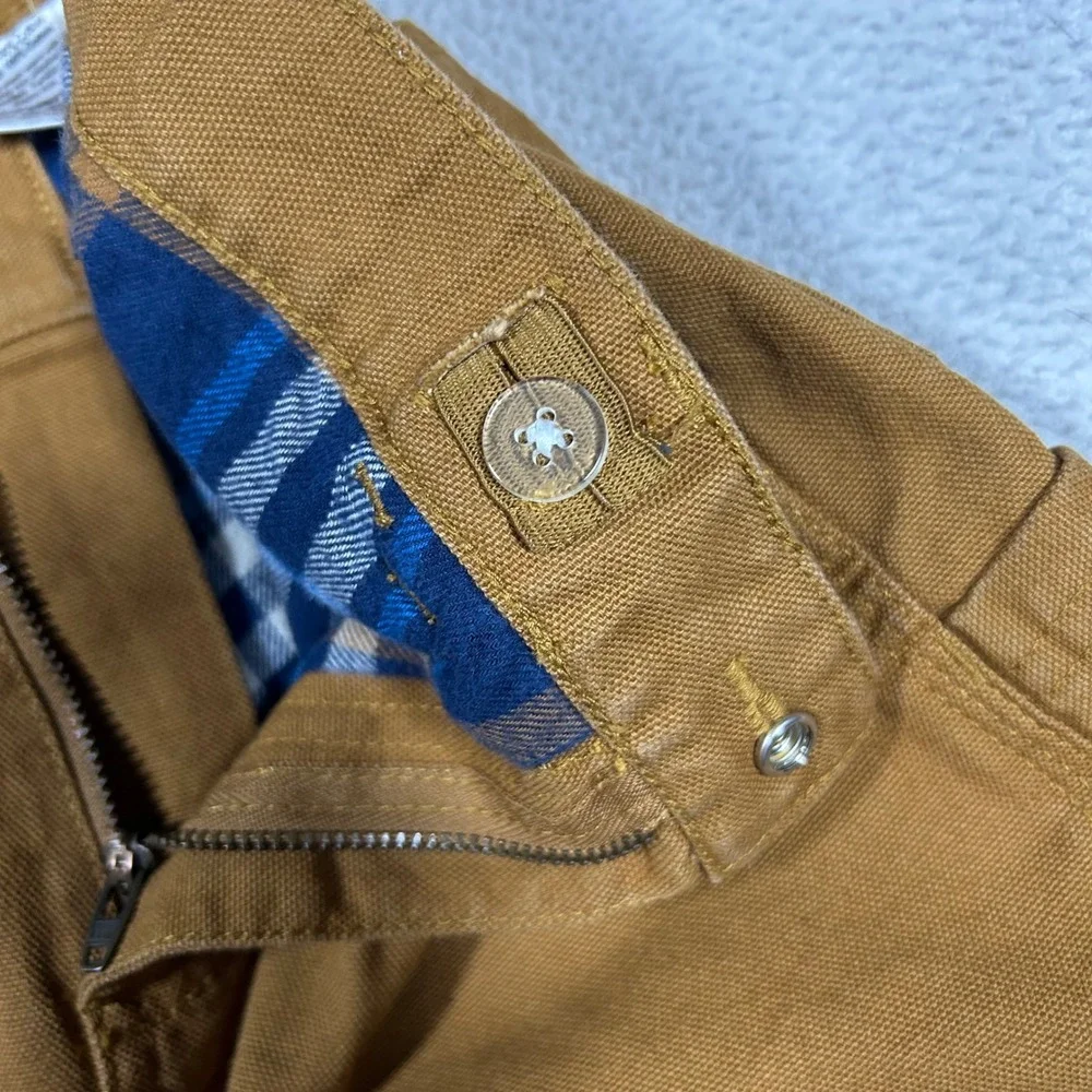 Carhartt Carpenter Pants Kids Size 7 Brown Flannel Lined Duck Canvas Plaid Cuff